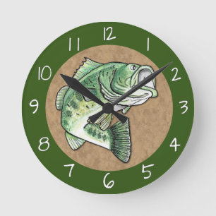 Largemouth Jumping Bass Fishing Round Clock