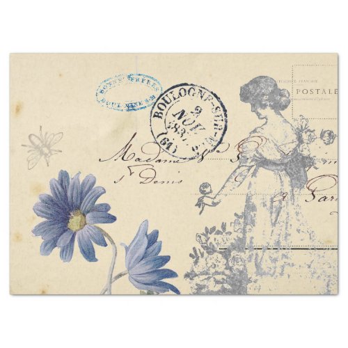 Larger French Rose Lady Bee Flower Carte Postale Tissue Paper