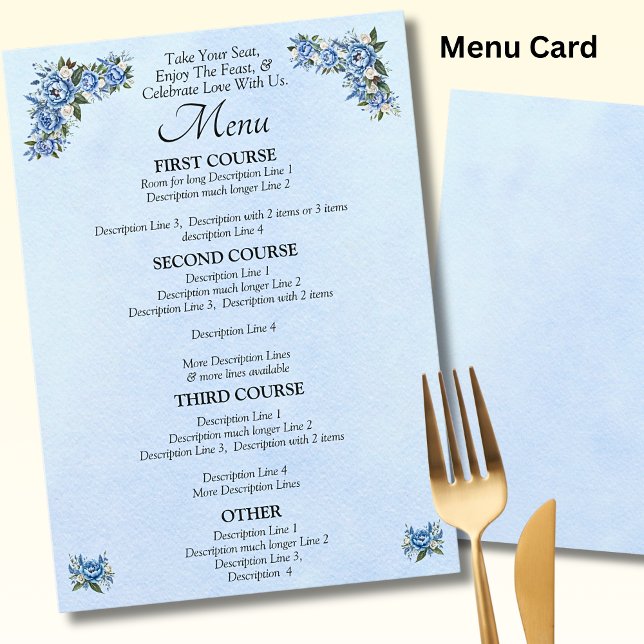Larger Menu Card - Blue Peony Wedding Set (Creator Uploaded)