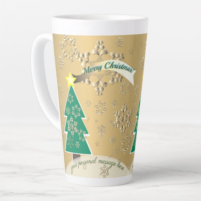 Larger Snowy Bronze Christmas Tree Scene Latte Mug (Left Angle)