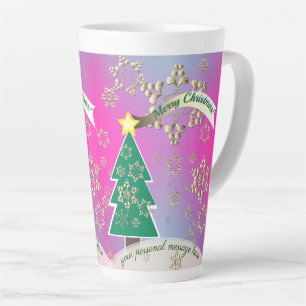 Larger Snowy Purple Christmas Tree Scene Latte Mug