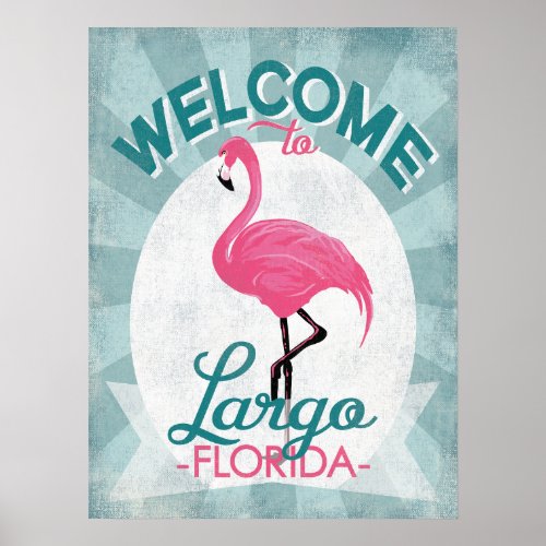 Largo Florida Pink Flamingo Retro Poster