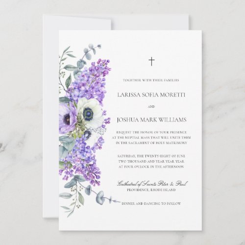 Larissa Elegant Purple Floral Catholic Wedding Invitation