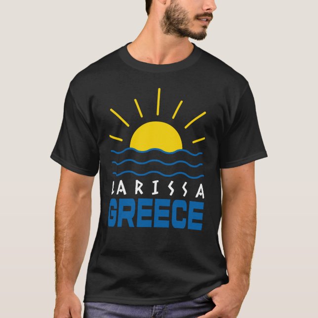Larissa Greece Sunshine And Sea Men's Black T-Shirt (Front)