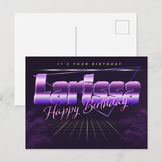 Larissa Name First name purple postcard birthday (Front/Back)