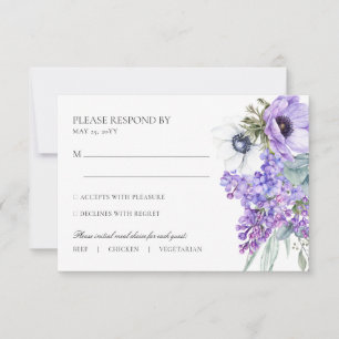 Larissa Purple Floral Meal Choice Wedding RSVP Card