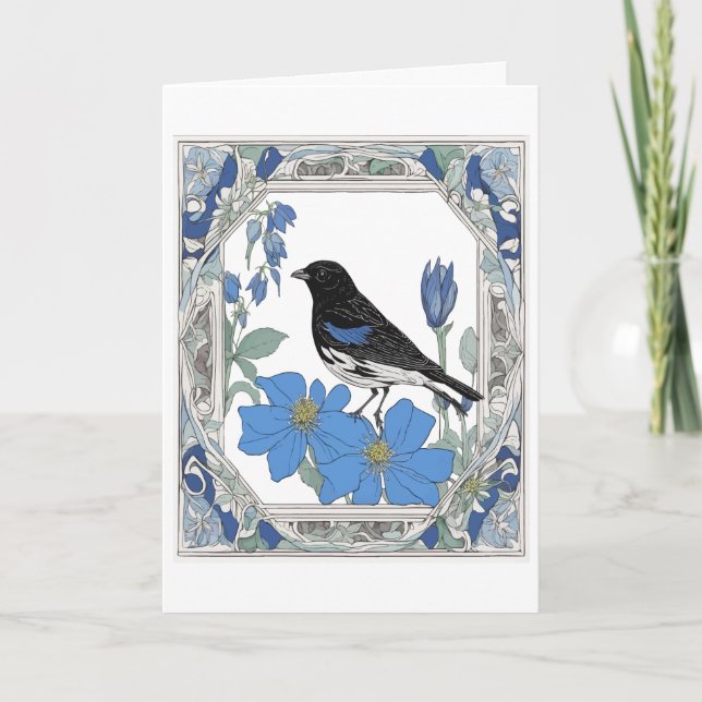 Lark Bunting And Colorado Blue Columbine  Holiday Card (Front)
