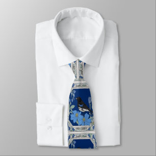 Lark Bunting And Colorado Blue Columbine  Neck Tie