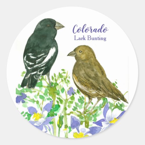Lark Bunting Birds Colorado Columbine Classic Round Sticker