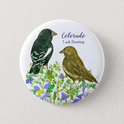 Lark Bunting Sparrow Birds Colorado Columbine Pinback Button