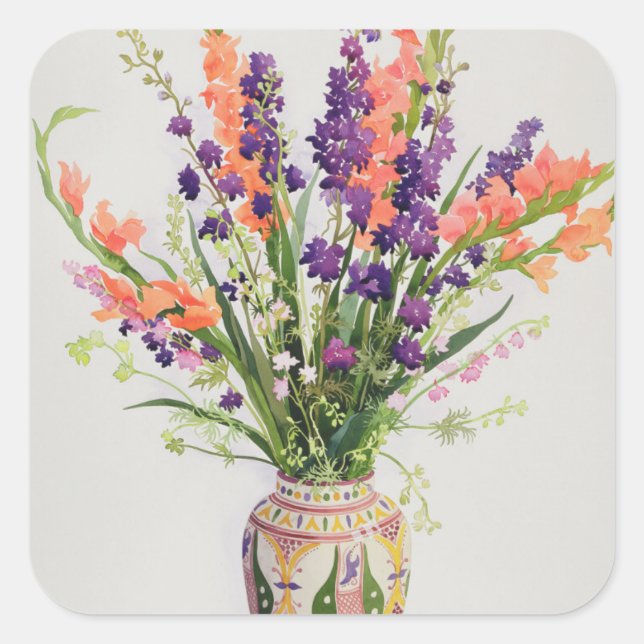 Larkspur and Gladioli in a Moroccan Vase Square Sticker (Front)