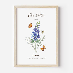 Larkspur Birth Month Flower Poster