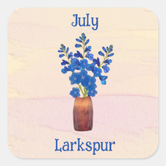 Larkspur Delphinium Watercolor July Birthday Square Sticker