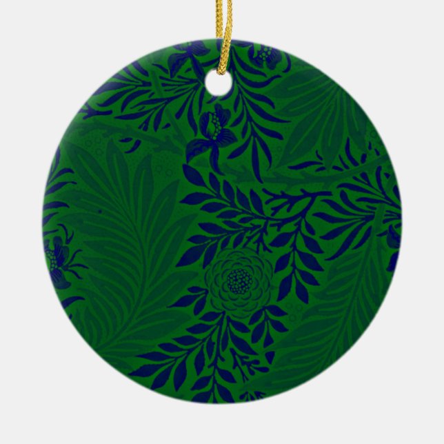 Larkspur in Vibrant Green and Blue Ceramic Ornament (Front)