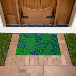 Larkspur in Vibrant Green and Blue Doormat