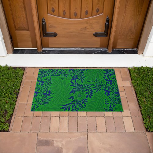 Larkspur in Vibrant Green and Blue   Doormat