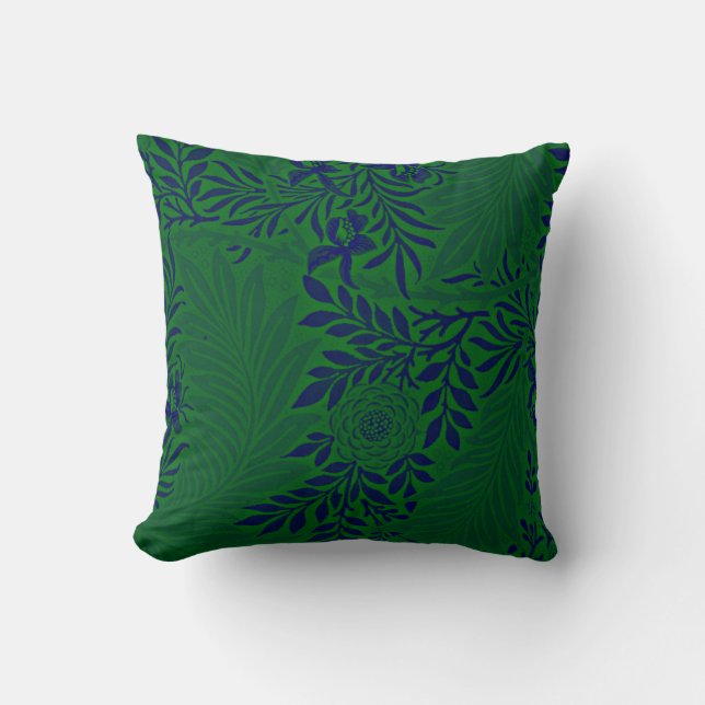 Larkspur in Vibrant Green and Blue Throw Pillow (Front)