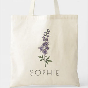 LARKSPUR July Birth Flower Custom Name Tote Bag