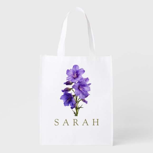 Larkspur July Custom Birth Flower Gift Grocery Bag (Front)