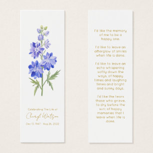 Larkspur Simple Memorial Mini Bookmark