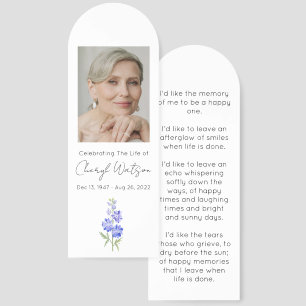 Larkspur Simple Photo Funeral Bookmark