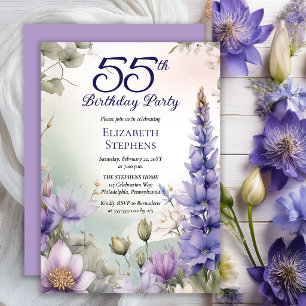 Larkspur   Water Lily Floral 55th Birthday Party Invitation