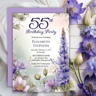 Larkspur | Water Lily Floral 55th Birthday Party Invitation
