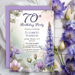 Larkspur | Water Lily Floral 70th Birthday Party Invitation<br><div class="desc">Elegant larkspur and water lilies floral design "70th Birthday Party" design featuring a floral frame of purple larkspur and water lilies on a pastel-toned watercolor background.</div>