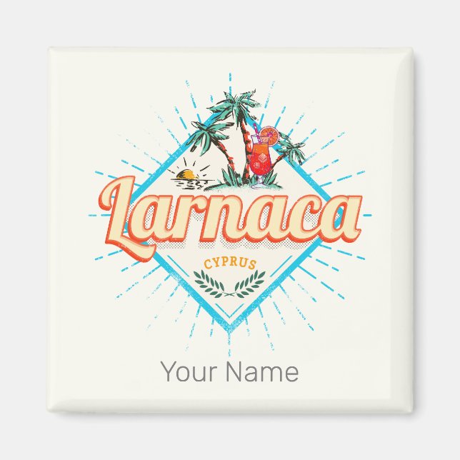 Larnaca Cyprus Retro Cocktail Vintage Sunset Magnet (Front)