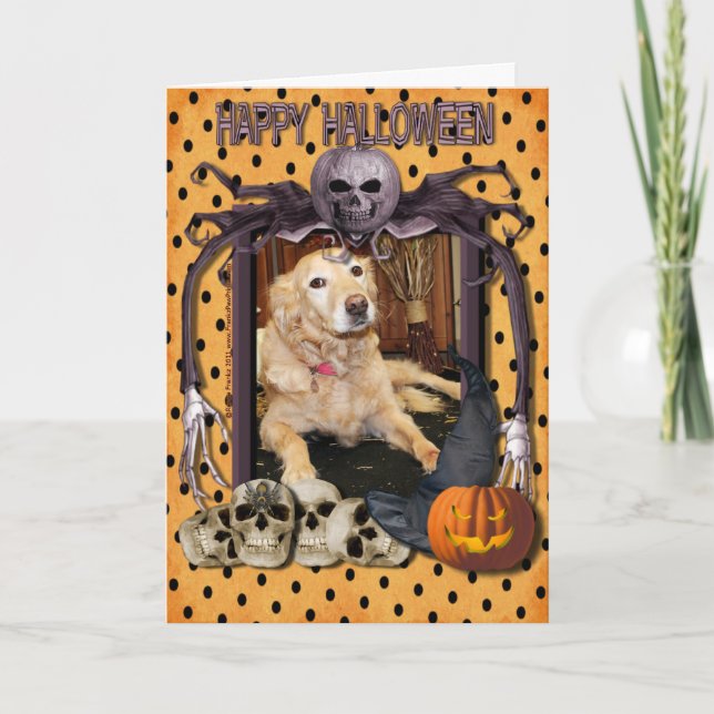 Larry - Golden Retriever - Photo-2 Halloween Card (Front)