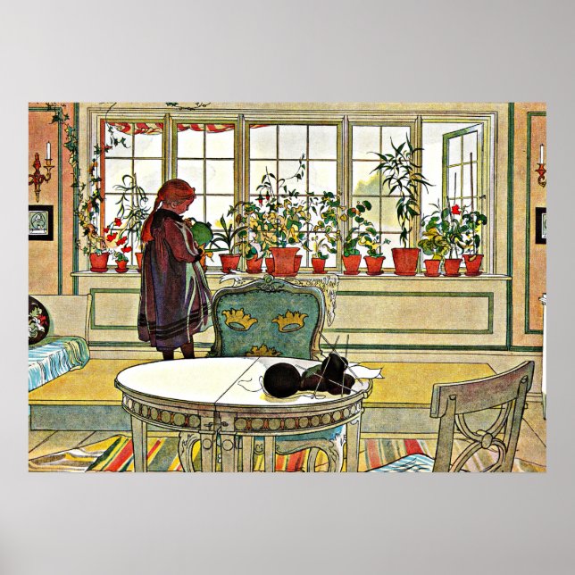 Larsson - Flowers on a Windowsill Poster (Front)