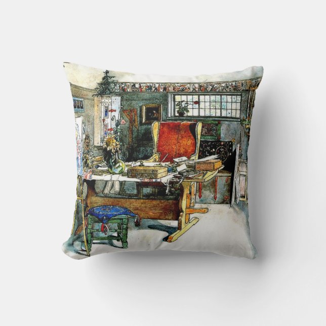 Larsson - The Studio, Carl Larsson painting Throw Pillow (Front)
