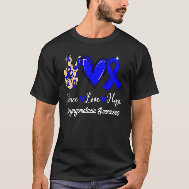 Laryngomalacia Awareness Peace Love Hope Blue Ribb T-Shirt (Front)