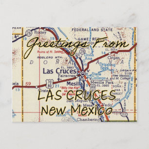 Las Cruces NM Vintage Map Postcard