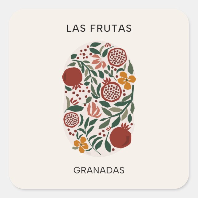 Las Frutas: Granadas - Pomegranate Market Square Sticker (Front)
