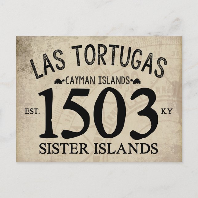 Las Tortugas Sister Islands Est. 1503 RUSTIC Postcard (Front)