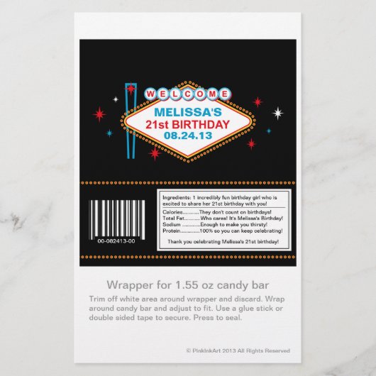 Las Vegas 21st Birthday Candy Wrapper (Front)