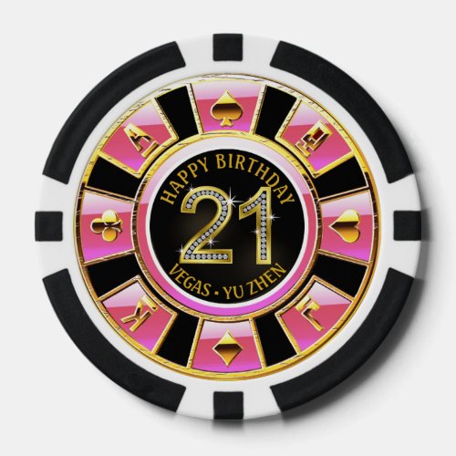 Las Vegas 21st Birthday Casino  pink black gold Poker Chips