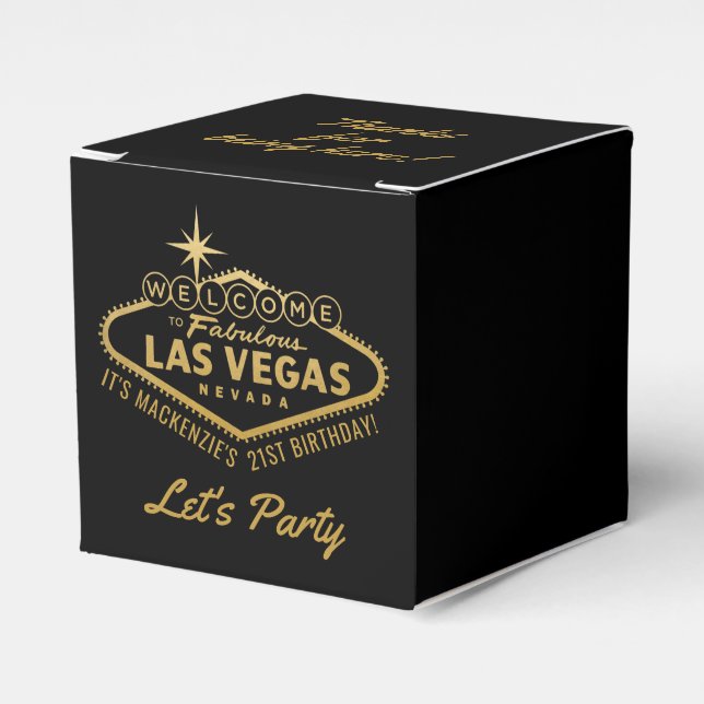 Las Vegas 21st Birthday Party Gold Personalized Favor Boxes (Front Side)