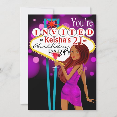 Las Vegas 21st Birthday Party purple Invitation