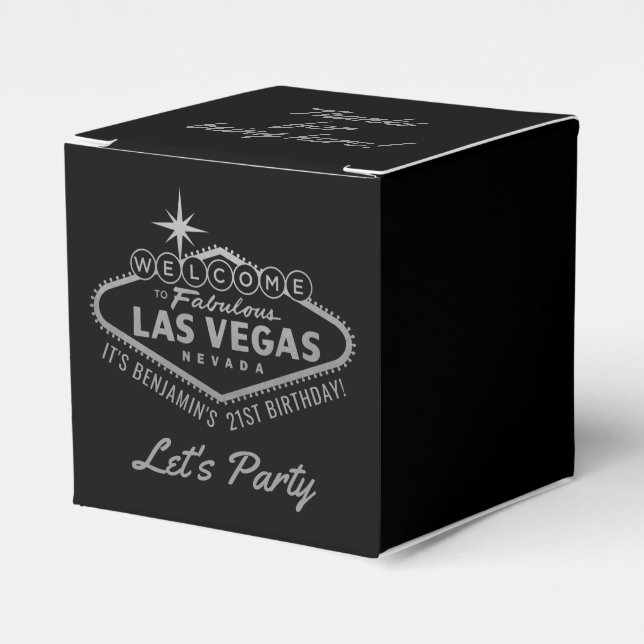 Las Vegas 21st Birthday Party Silver Personalized Favor Boxes (Front Side)