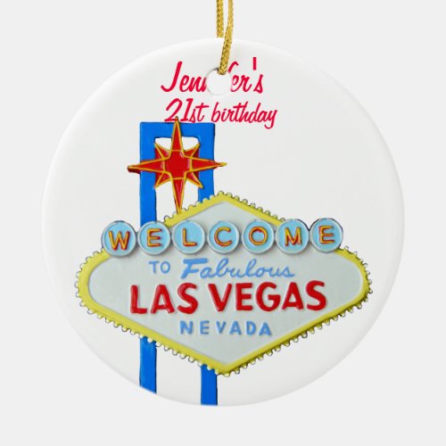 Las Vegas 21st Birthday Pendant Ceramic Ornament