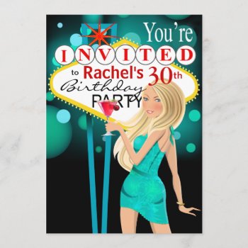 Las Vegas 30th Birthday Party Teal Invitation by Special_Occasions at Zazzle