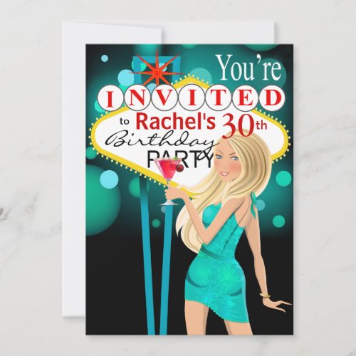 Las Vegas 30th Birthday Party teal Invitation