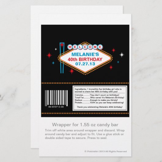 Las Vegas 40th Birthday Candy Wrapper (Front/Back)