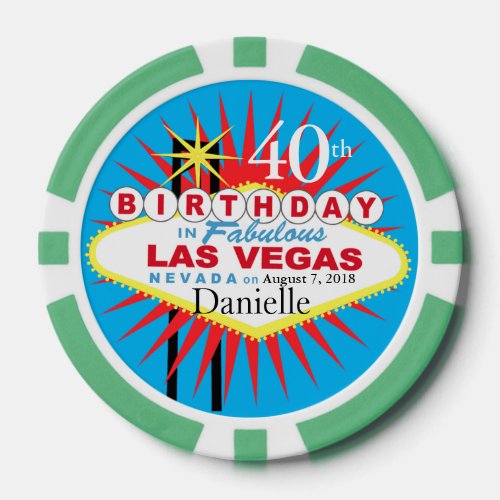 Las Vegas 40th Birthday Casino Chip blue green