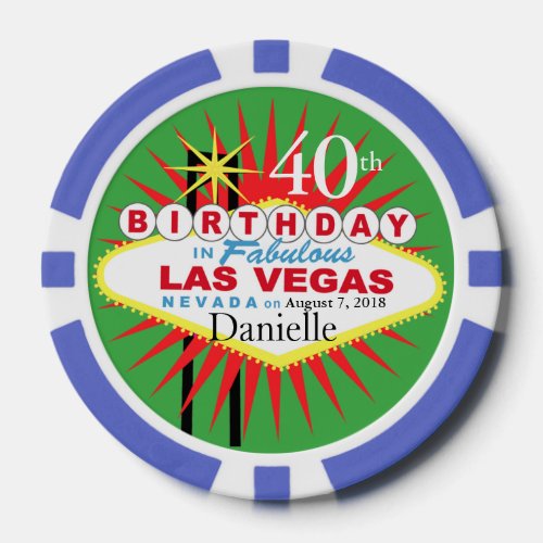 Las Vegas 40th Birthday Casino Chip green blue