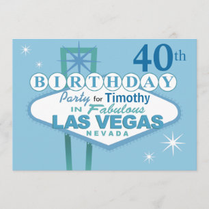 Las Vegas 40th Birthday Party - blue Invitation