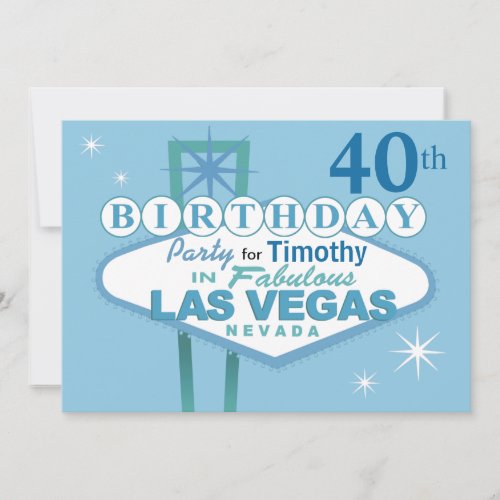 Las Vegas 40th Birthday Party _ blue Invitation