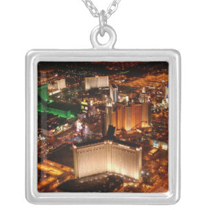 Las Vegas aerial view from a blimp Silver Plated Necklace